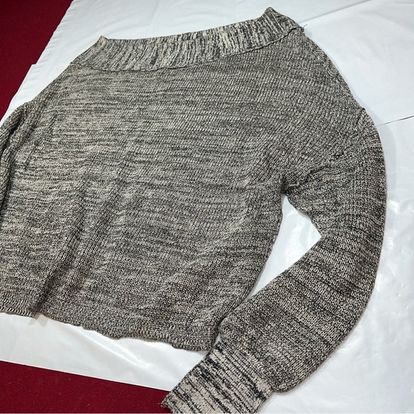 Free People ALANA sweater gray Black OFF Shoulder wide Neck marled XS Oversized - Picture 12 of 16